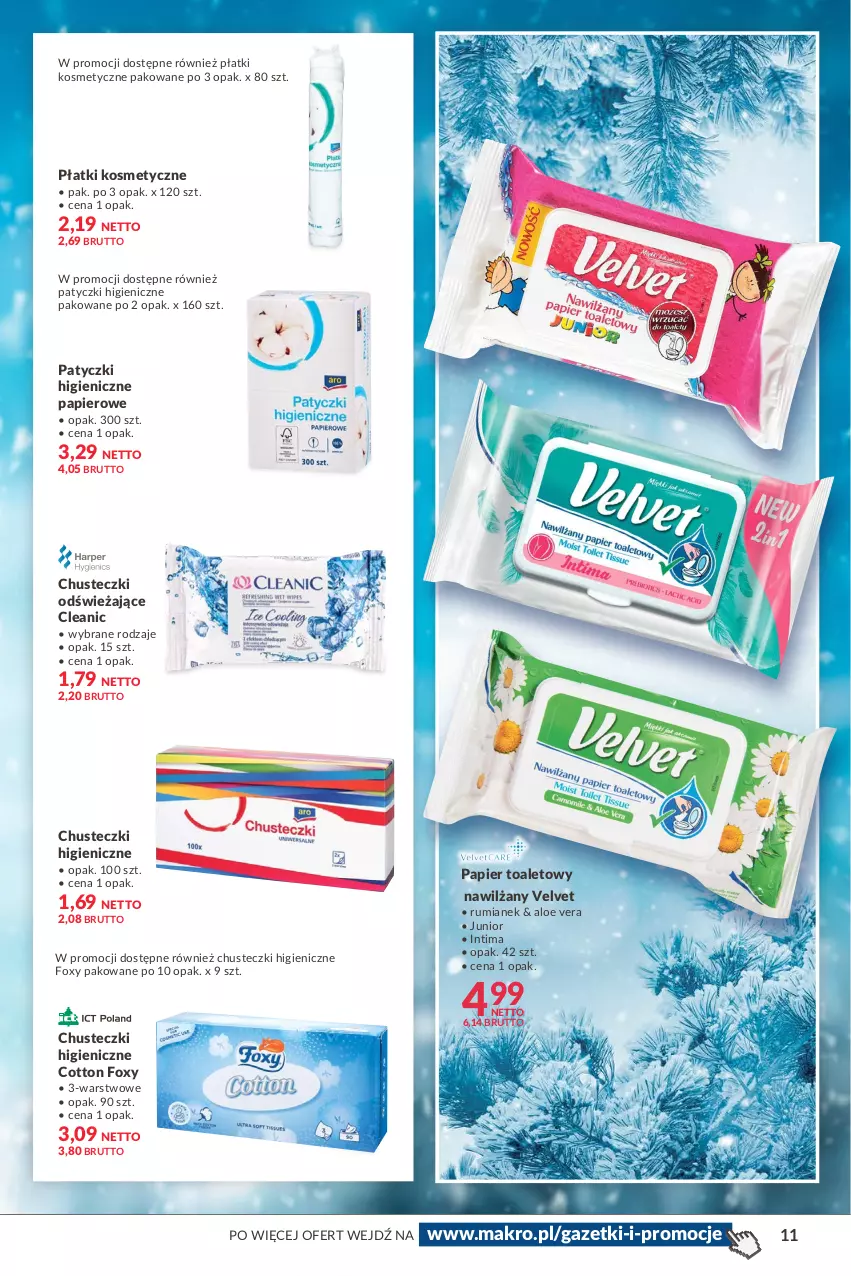 Gazetka promocyjna Makro - [Oferta specjalna] Zimowa pielęgnacja - ważna 08.02 do 21.02.2022 - strona 11 - produkty: Aloe vera, Chusteczki, Cleanic, Foxy, Papier, Papier toaletowy, Płatki kosmetyczne, Rum, Velvet