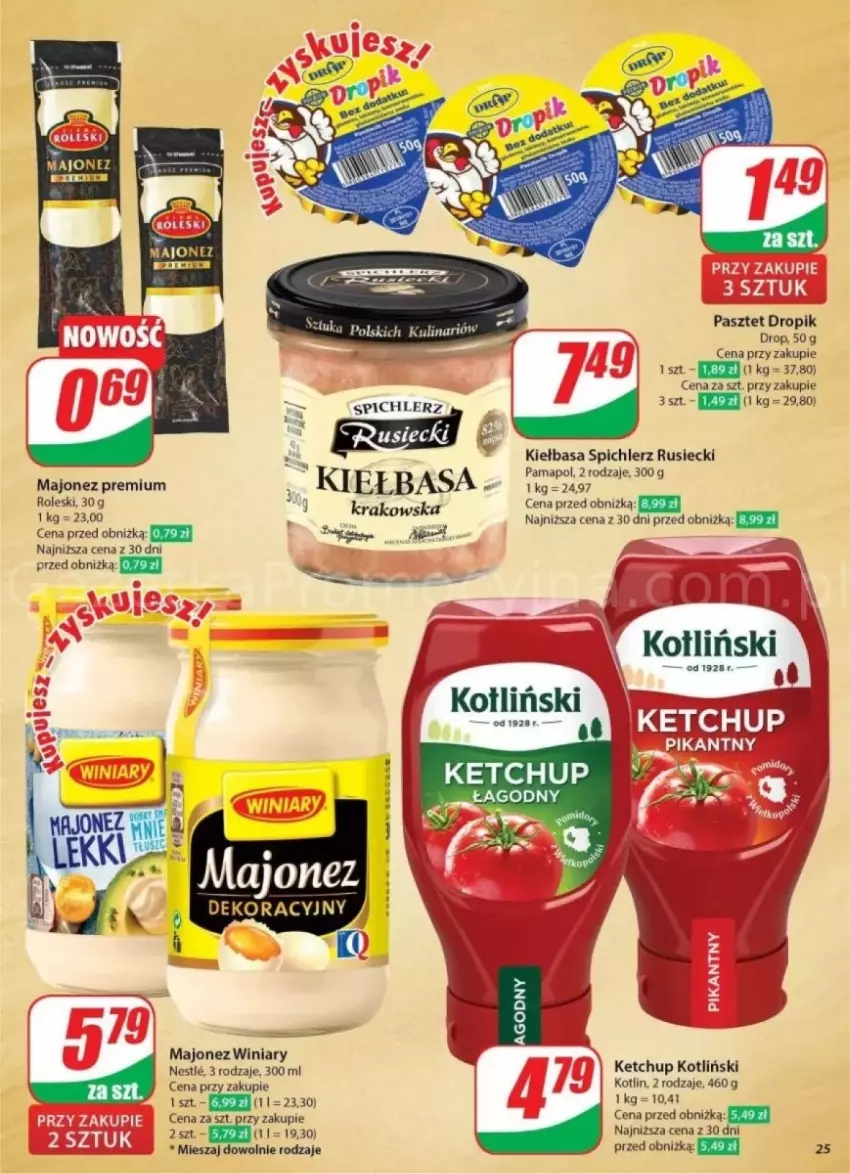 Gazetka promocyjna Dino - ważna 23.10 do 29.10.2024 - strona 18 - produkty: Ketchup, Kiełbasa, Kotlin, Majonez, Pasztet, Spichlerz Rusiecki, Winiary