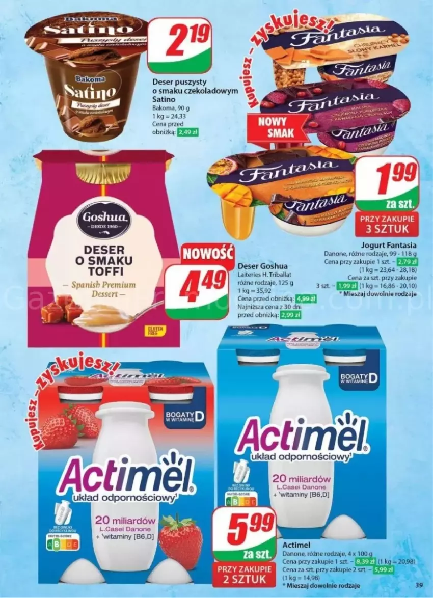 Gazetka promocyjna Dino - ważna 23.10 do 29.10.2024 - strona 33 - produkty: Actimel, Bakoma, Danone, Deser, Fa, Fanta, Gosh, Jogurt, Por, Sati, Ser