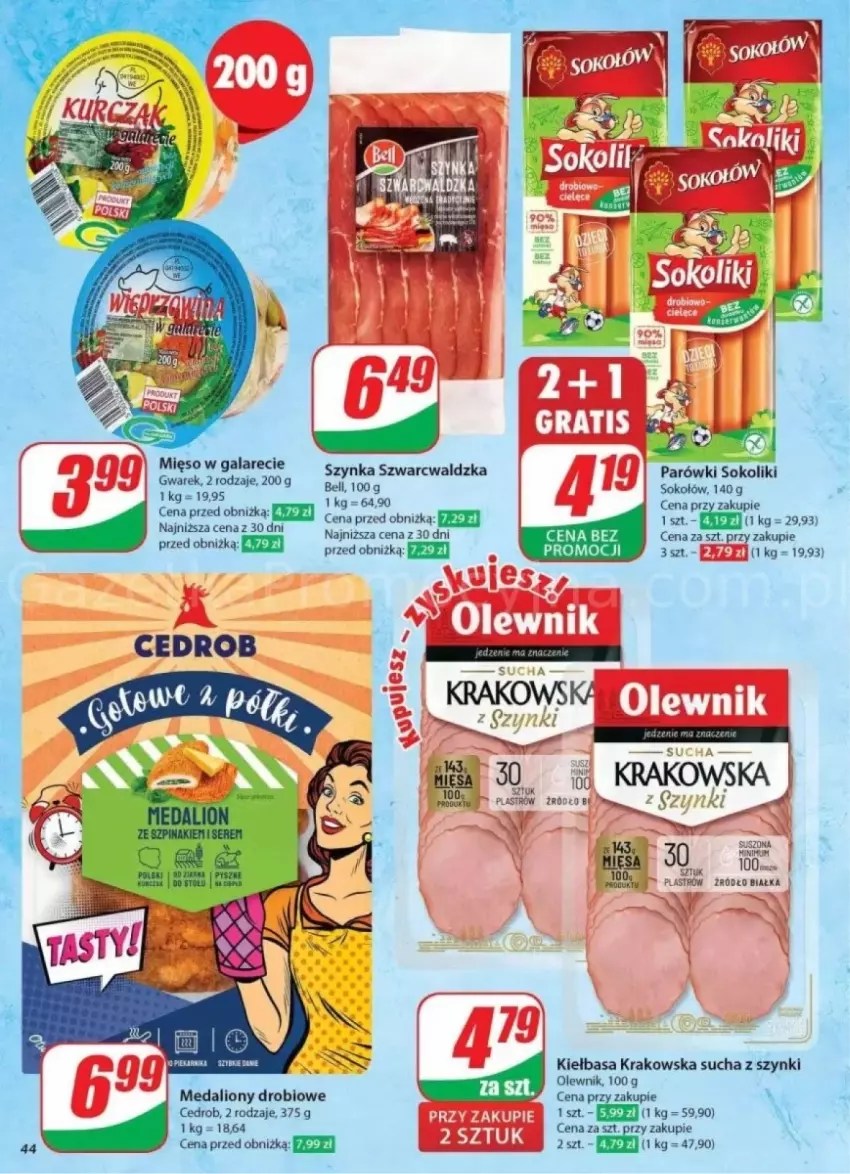 Gazetka promocyjna Dino - ważna 23.10 do 29.10.2024 - strona 39 - produkty: Gala, Kiełbasa, Kiełbasa krakowska, Lion, Mięso, Mięso w galarecie, Olewnik, Parówki, Parówki sokoliki, Sok, Sokołów