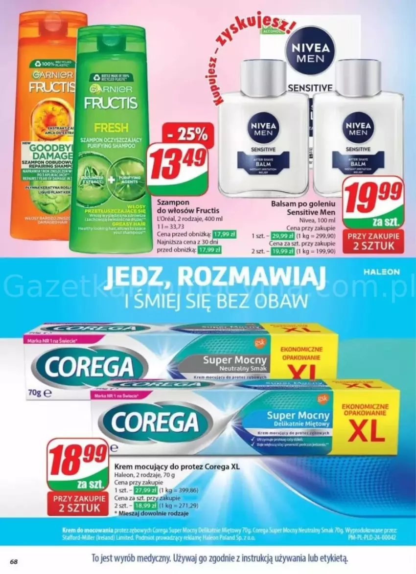 Gazetka promocyjna Dino - ważna 23.10 do 29.10.2024 - strona 65 - produkty: Balsam po goleniu, Corega, Fructis, Leon, Nivea, Szampon