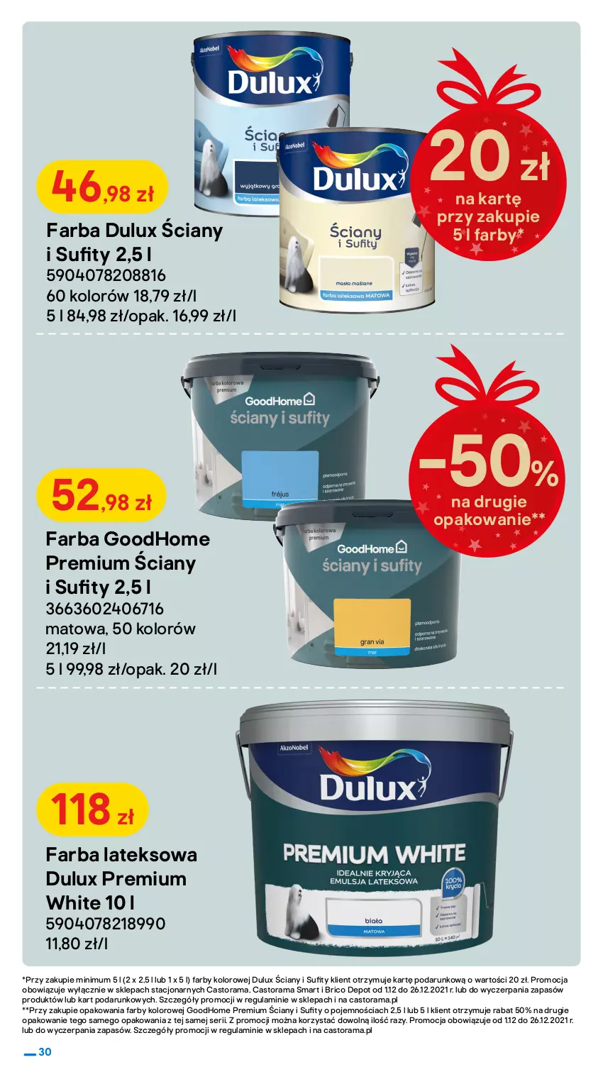 Gazetka promocyjna Castorama - Gazetka Castorama - ważna 01.12 do 26.12.2021 - strona 30 - produkty: Astor, Dulux, Dywan, Fa, Farba lateksowa, Poinsecja, Rama, Ser