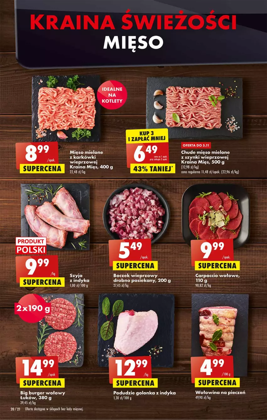 Gazetka promocyjna Biedronka - W tym tygodniu - ważna 03.11 do 09.11.2022 - strona 20 - produkty: Boczek, Boczek wieprzowy, Burger, Carpaccio, Golonka z indyka, Mięso, Mięso mielone, Piec, Wołowina