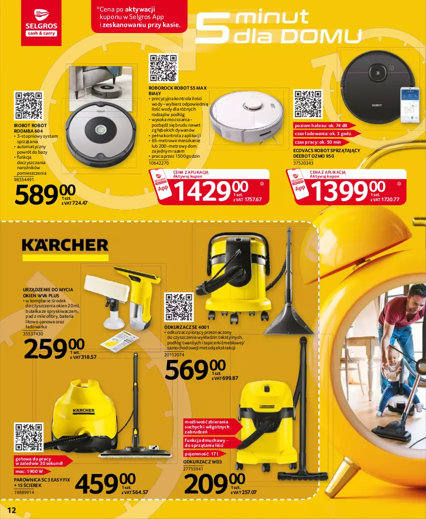 Gazetka promocyjna Selgros - Katalog Sprzątanie - ważna 08.03 do 08.04.2021 - strona 12 - produkty: Bateria, Butelka ze spryskiwaczem, Dywan, IRobot, LG, Metro, Narożnik, Odkurzacz, Parownica, Robot, Robot sprzątający, Roomba, Sok, Top, Warka