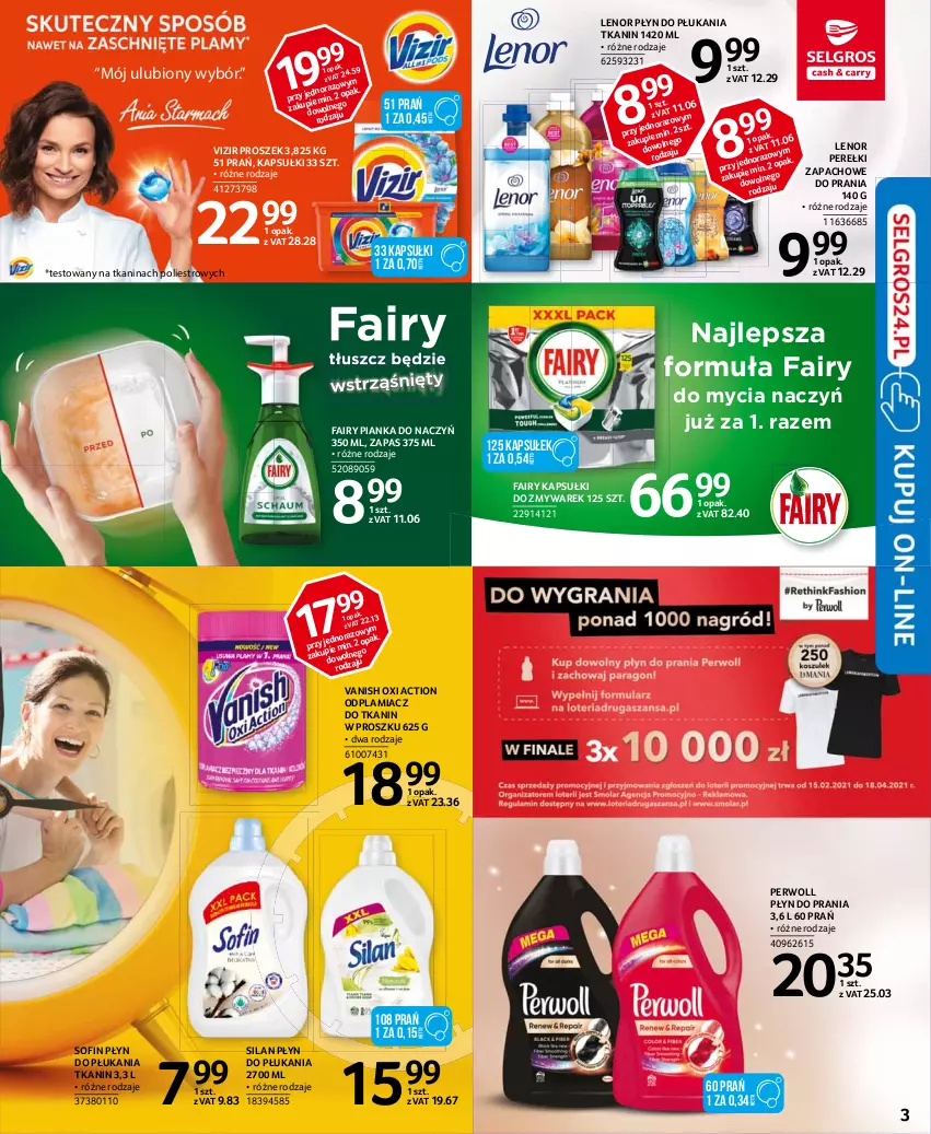 Gazetka promocyjna Selgros - Katalog Sprzątanie - ważna 08.03 do 08.04.2021 - strona 3 - produkty: Do mycia naczyń, Fa, Fairy, Lenor, LG, Odplamiacz, Perełki zapachowe, Perwoll, Płyn do płukania, Płyn do prania, Silan, Vanish, Vizir