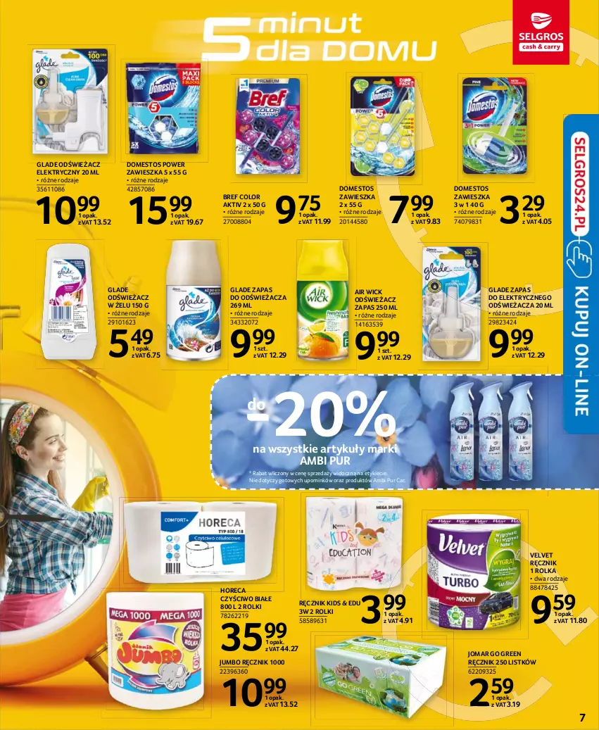 Gazetka promocyjna Selgros - Katalog Sprzątanie - ważna 08.03 do 08.04.2021 - strona 7 - produkty: Air Wick, Ambi Pur, Bref, Domestos, Pur, Ręcznik, Rolki, Velvet