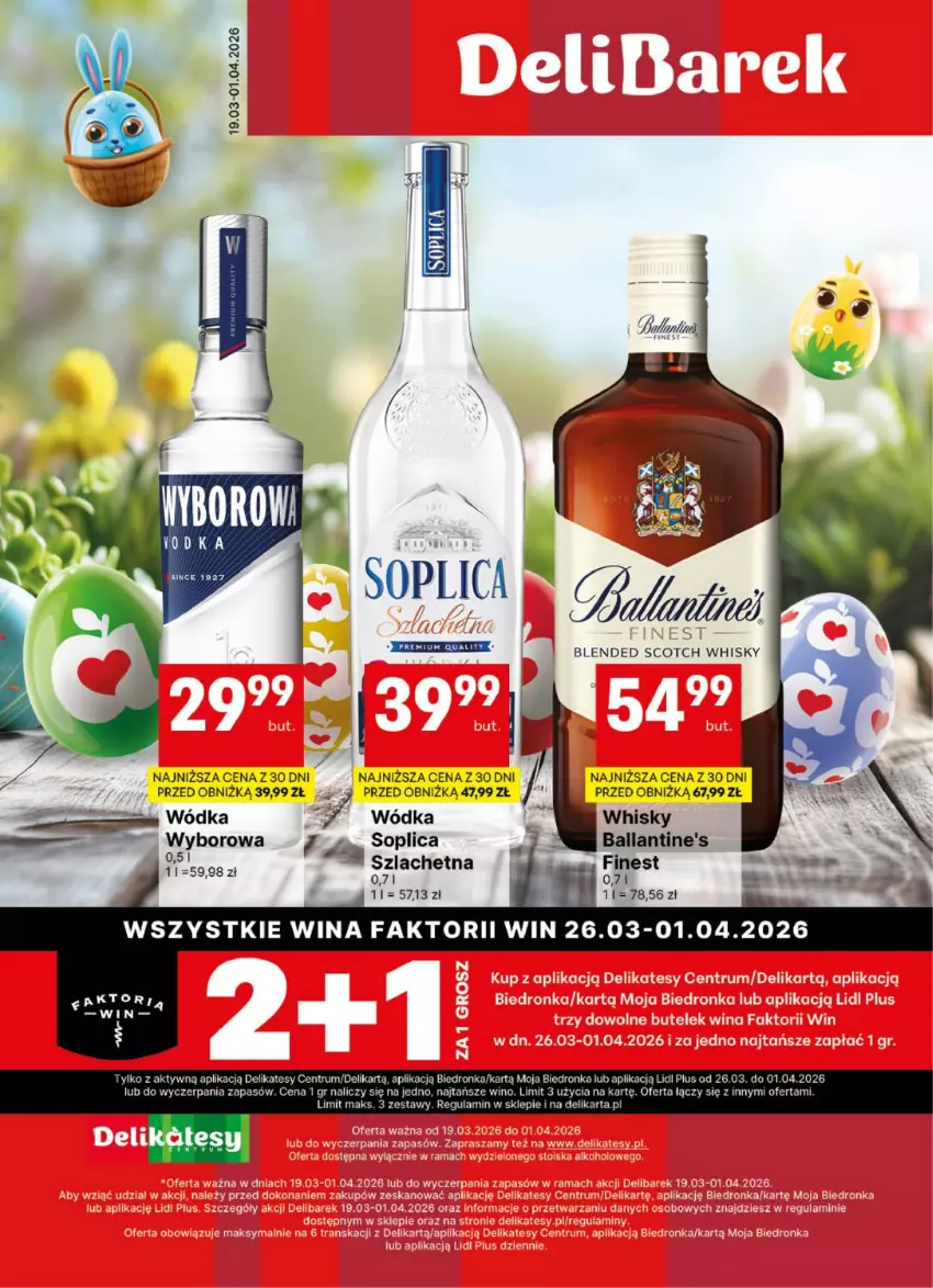 Gazetka promocyjna Delikatesy Centrum - Delibarek DC12-DC13 - ważna 19.03 do 01.04.2026 - strona 1 - produkty: Ballantine's, Rum, Soplica, Whisky, Wino, Wódka, Wyborowa