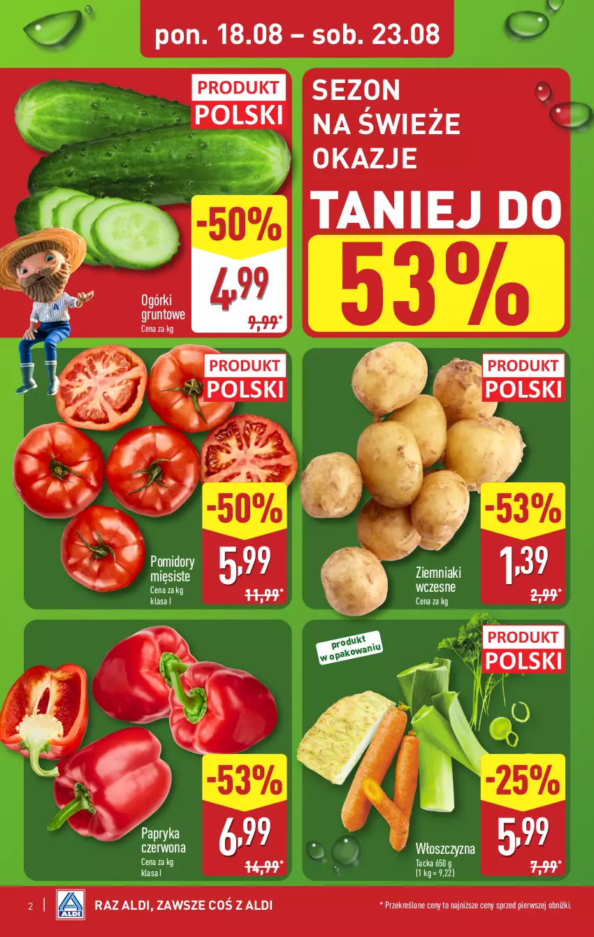 Gazetka promocyjna Aldi - Pełna oferta - ważna 18.08 do 23.08.2025 - strona 2 - produkty: Grunt, Papryka, Papryka czerwona, Pomidory, Ziemniaki