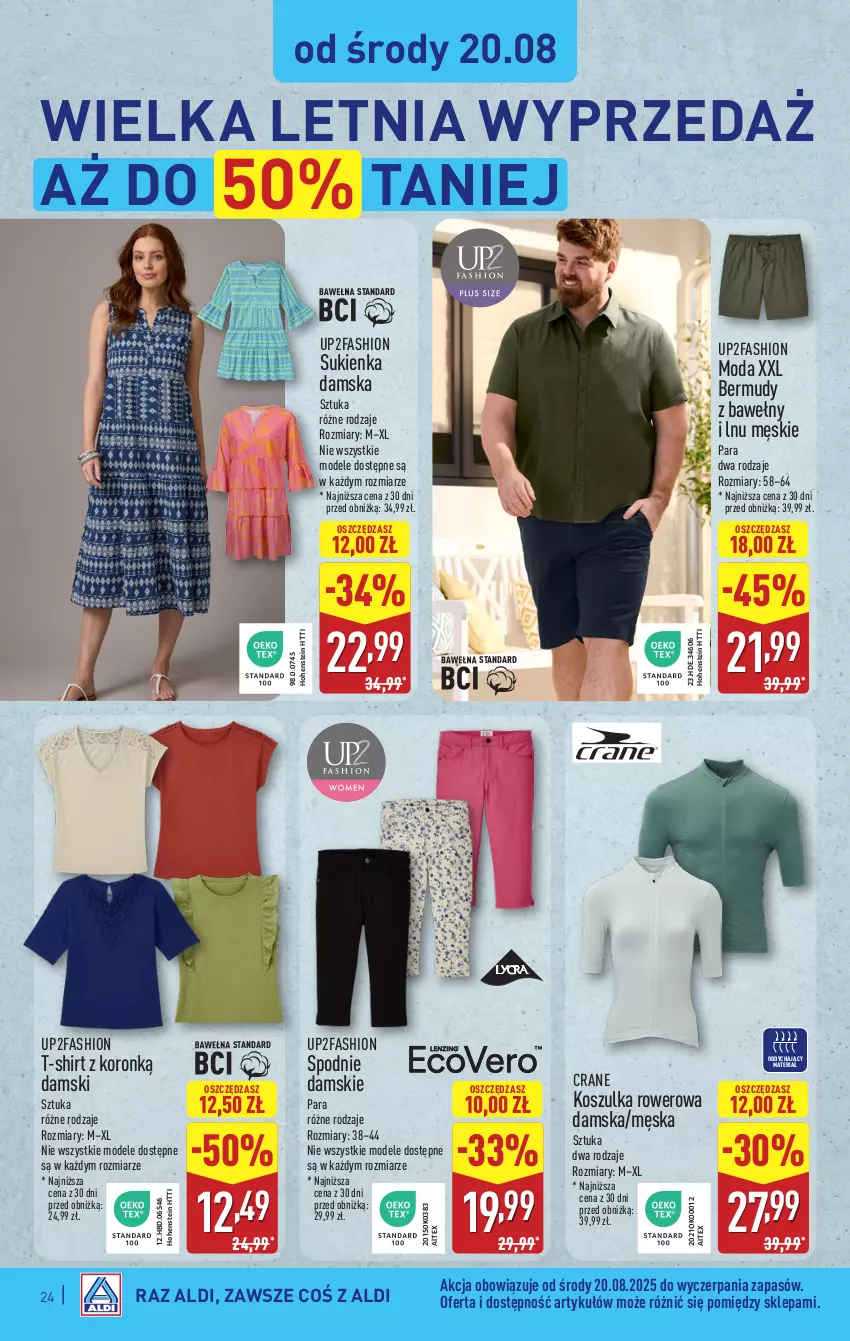 Gazetka promocyjna Aldi - Pełna oferta - ważna 18.08 do 23.08.2025 - strona 24 - produkty: Bermudy, Fa, Kosz, Koszulka, Moda, Rower, Spodnie, Sukienka, T-shirt
