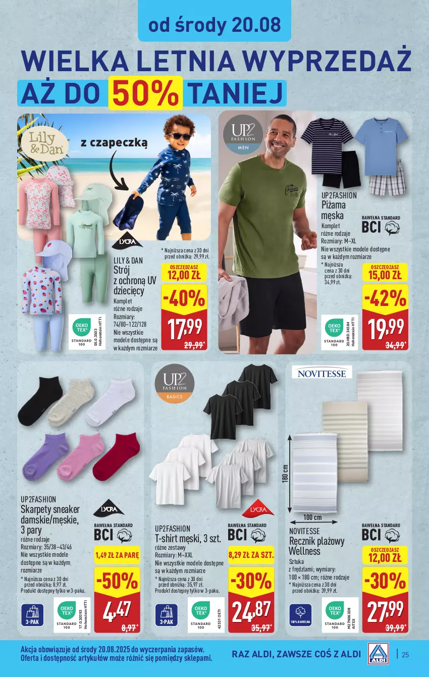 Gazetka promocyjna Aldi - Pełna oferta - ważna 18.08 do 23.08.2025 - strona 25 - produkty: Dzieci, Fa, Karp, Piżama, Ręcznik, T-shirt, Wełna