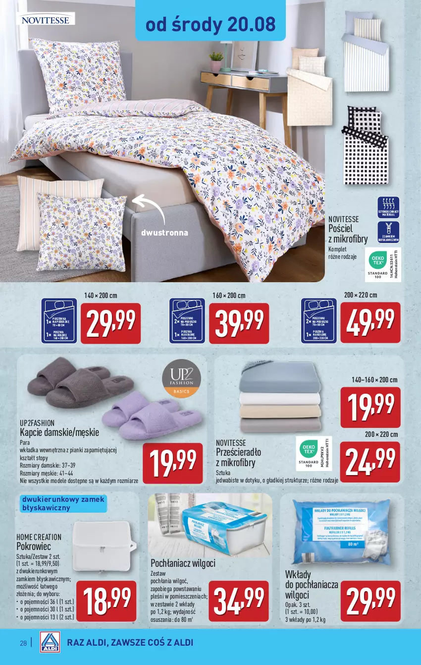 Gazetka promocyjna Aldi - Pełna oferta - ważna 18.08 do 23.08.2025 - strona 28 - produkty: Fa, Kapcie, LG, Pochłaniacz wilgoci, Pokrowiec, Pościel, Poszewka, Prześcieradło, Top