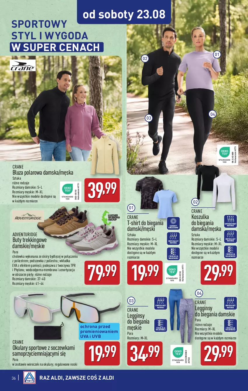 Gazetka promocyjna Aldi - Pełna oferta - ważna 18.08 do 23.08.2025 - strona 36 - produkty: Bluza, Bluza polarowa, Buty, Gin, Kosz, Koszulka, Legginsy, LG, Mop, Por, Sport, T-shirt, Woreczek