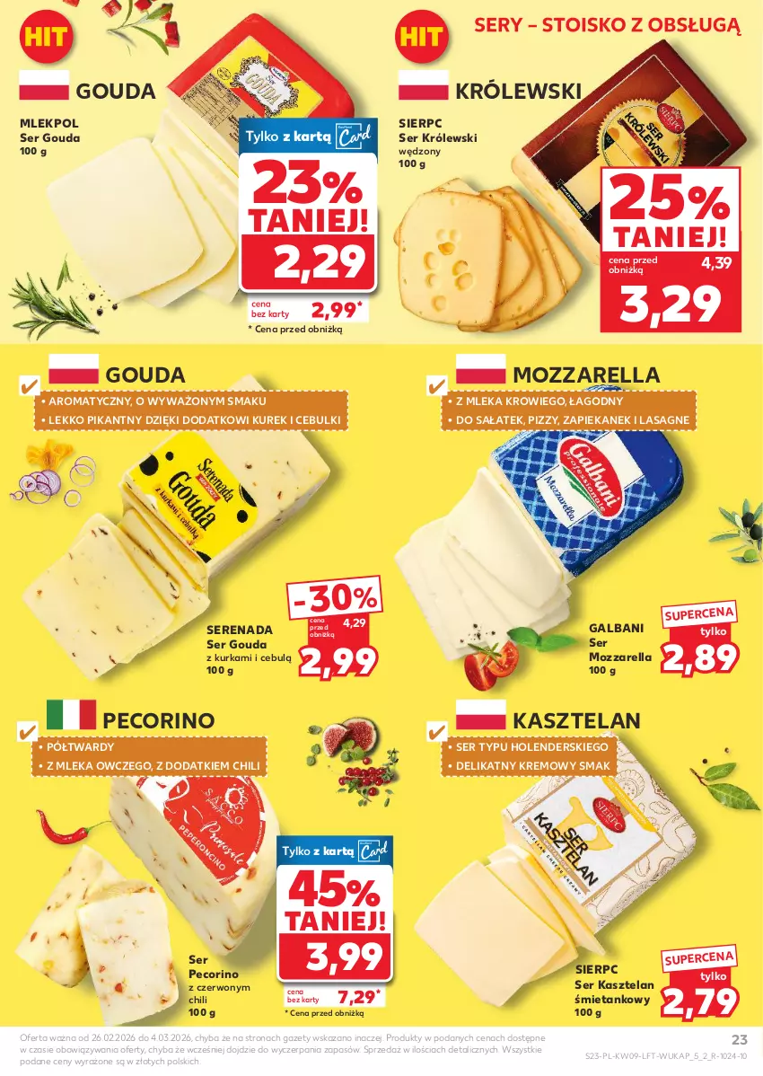 Gazetka promocyjna Kaufland - Gazetka tygodnia - ważna 26.02 do 04.03.2026 - strona 23 - produkty: Galbani, Gouda, Kasztelan, Królewski, Lasagne, Mozzarella, Pecorino, Sałat, Ser, Ser Kasztelan