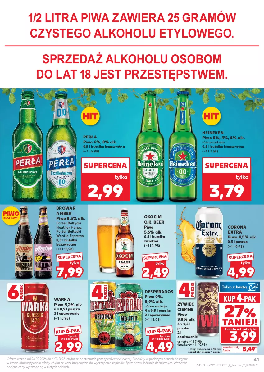 Gazetka promocyjna Kaufland - Gazetka tygodnia - ważna 26.02 do 04.03.2026 - strona 41 - produkty: Corona Extra, Desperados, Gra, Heineken, Koc, Okocim, Perła, Piwa, Piwo, Por, Warka