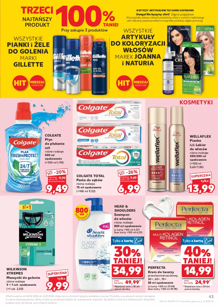 Gazetka promocyjna Kaufland - Gazetka tygodnia - ważna 26.02 do 04.03.2026 - strona 43 - produkty: Colgate, Colgate Total, Gillette, Joanna, Krem do twarzy, Lakier, Lakier do włosów, LG, Mars, Pasta do zębów, Perfecta, Płyn do płukania, Por, Szampon, Waga, Wella, Wellaflex