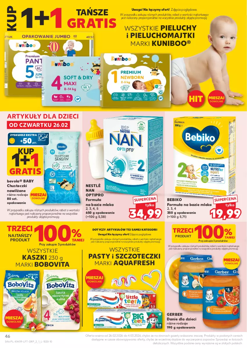 Gazetka promocyjna Kaufland - Gazetka tygodnia - ważna 26.02 do 04.03.2026 - strona 46 - produkty: Aquafresh, Bebiko, BoboVita, Chusteczki, Danie dla dzieci, Dzieci, Gerber, Gra, Majtki, NAN Optipro, Nestlé, Pieluchomajtki, Pieluchy, Por, Waga