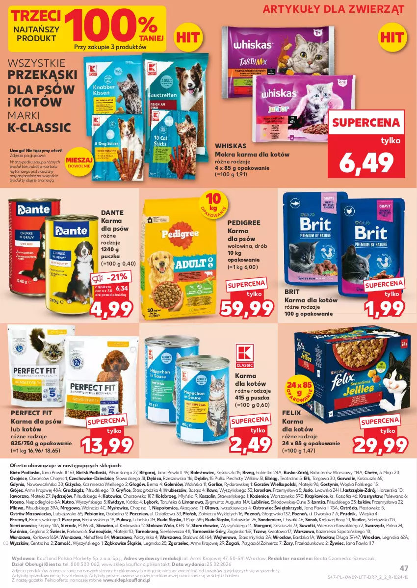 Gazetka promocyjna Kaufland - Gazetka tygodnia - ważna 26.02 do 04.03.2026 - strona 47 - produkty: BIC, Brit, Dres, Drób, Felix, Gry, Kosz, LANA, Mokra karma, Pedigree, Piast, Piec, Podlaski, Por, Sok, Szal, Waga, Whiskas, Wino, Wołowina