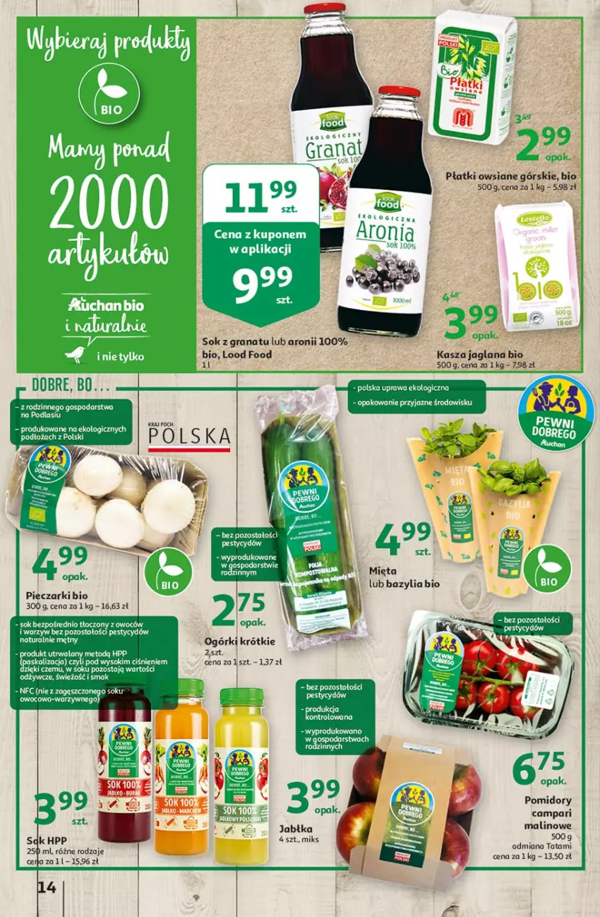 Gazetka promocyjna Auchan - Hiper Emocje Hipermarkety - ważna 17.06 do 23.06.2021 - strona 14 - produkty: Bazyl, Bazylia, Fa, Gra, Granat, HP, Jabłka, Kasza, Kasza jaglana, LANA, Mięta, Piec, Płatki owsiane, Pomidory, Sok