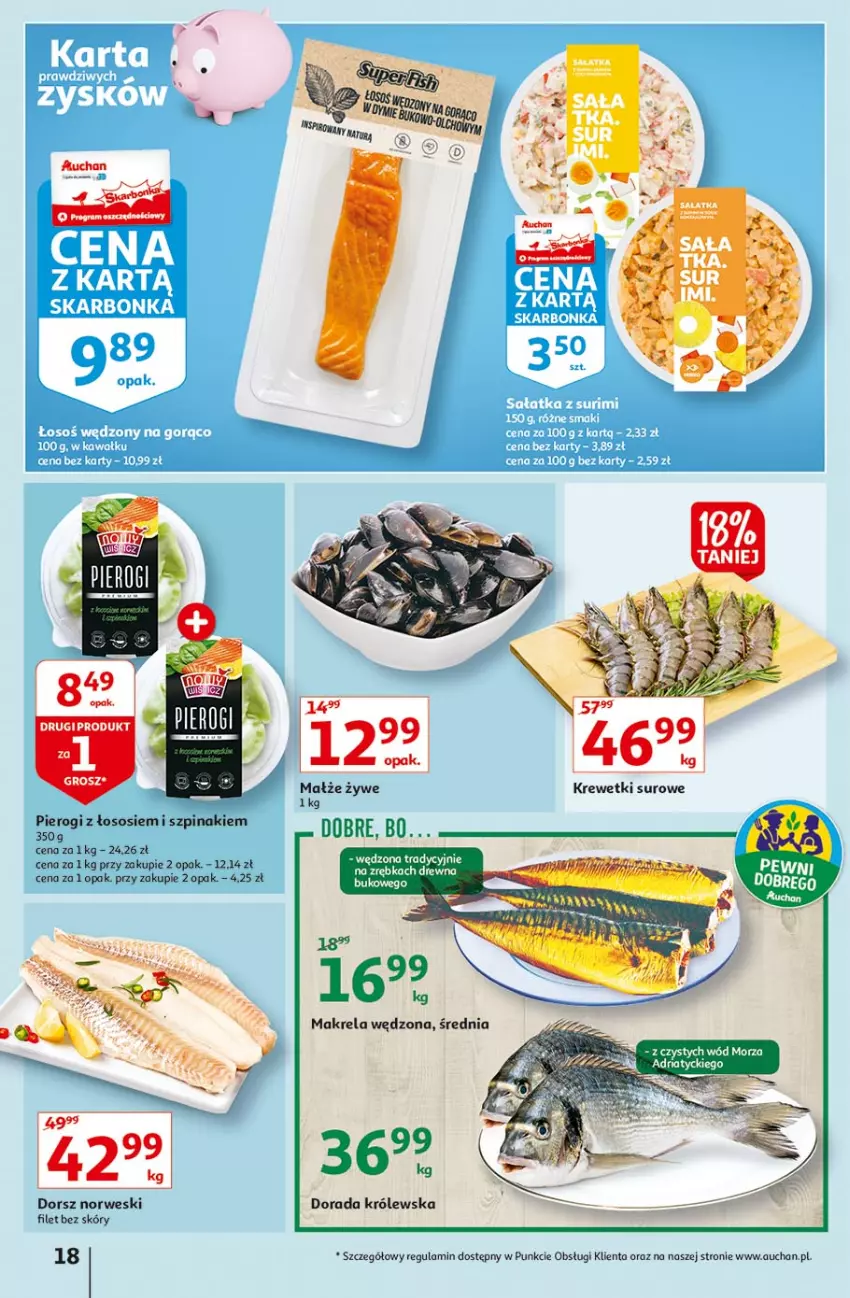 Gazetka promocyjna Auchan - Hiper Emocje Hipermarkety - ważna 17.06 do 23.06.2021 - strona 18 - produkty: Dorsz, Krewetki, Małże, Pierogi, Sos, Szpinak