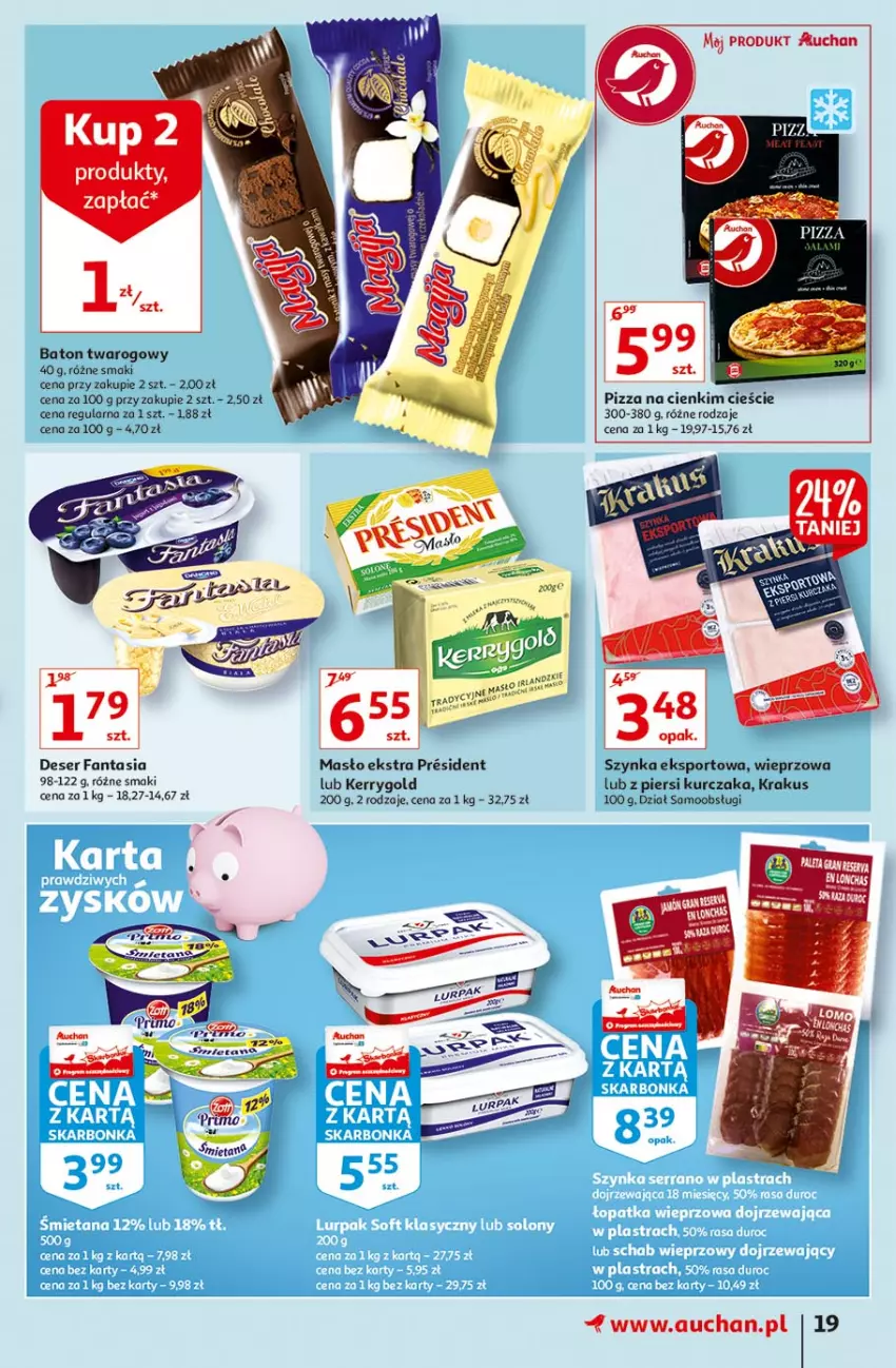 Gazetka promocyjna Auchan - Hiper Emocje Hipermarkety - ważna 17.06 do 23.06.2021 - strona 19 - produkty: Baton, Deser, Fa, Fanta, Krakus, Kurczak, Masło, Pizza, Por, Ser, Sport, Szynka