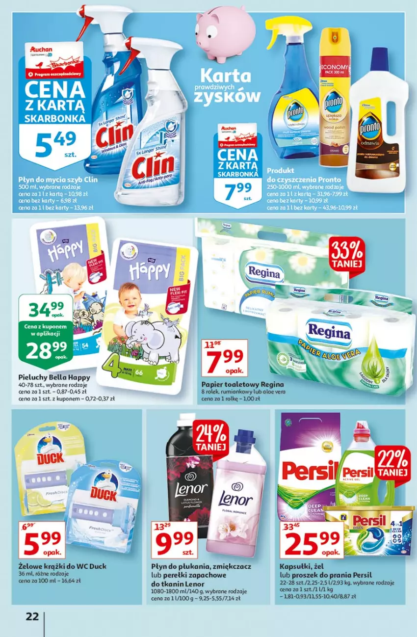 Gazetka promocyjna Auchan - Hiper Emocje Hipermarkety - ważna 17.06 do 23.06.2021 - strona 22 - produkty: Aloe vera, Bell, Bella, Duck, Gin, Lenor, Papier, Papier toaletowy, Perełki zapachowe, Persil, Pieluchy, Płyn do płukania, Proszek do prania, Rum