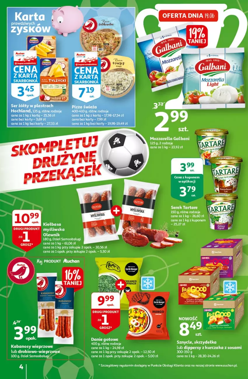 Gazetka promocyjna Auchan - Hiper Emocje Hipermarkety - ważna 17.06 do 23.06.2021 - strona 4 - produkty: Kabanos, Mozzarella