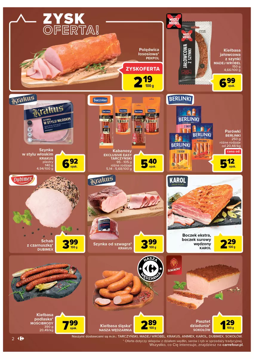 Gazetka promocyjna Carrefour - Gazetka Market - ważna 14.06 do 26.06.2022 - strona 2 - produkty: Boczek, Gra, Kabanos, Kiełbasa, Kiełbasa śląska, Krakus, Madej Wróbel, Parówki, Pasztet, Polędwica, Ser, Sok, Sokołów, Sos, Szynka, Tarczyński