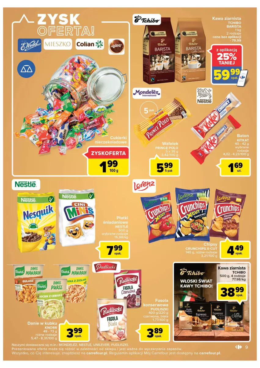 Gazetka promocyjna Carrefour - Gazetka Market - ważna 14.06 do 26.06.2022 - strona 9 - produkty: Crunchips, Cukier, Cukierki, Danio, Fa, Fasola, Kawa, Kawa ziarnista, Knorr, Prince Polo, Pudliszki, Ser, Wafelek