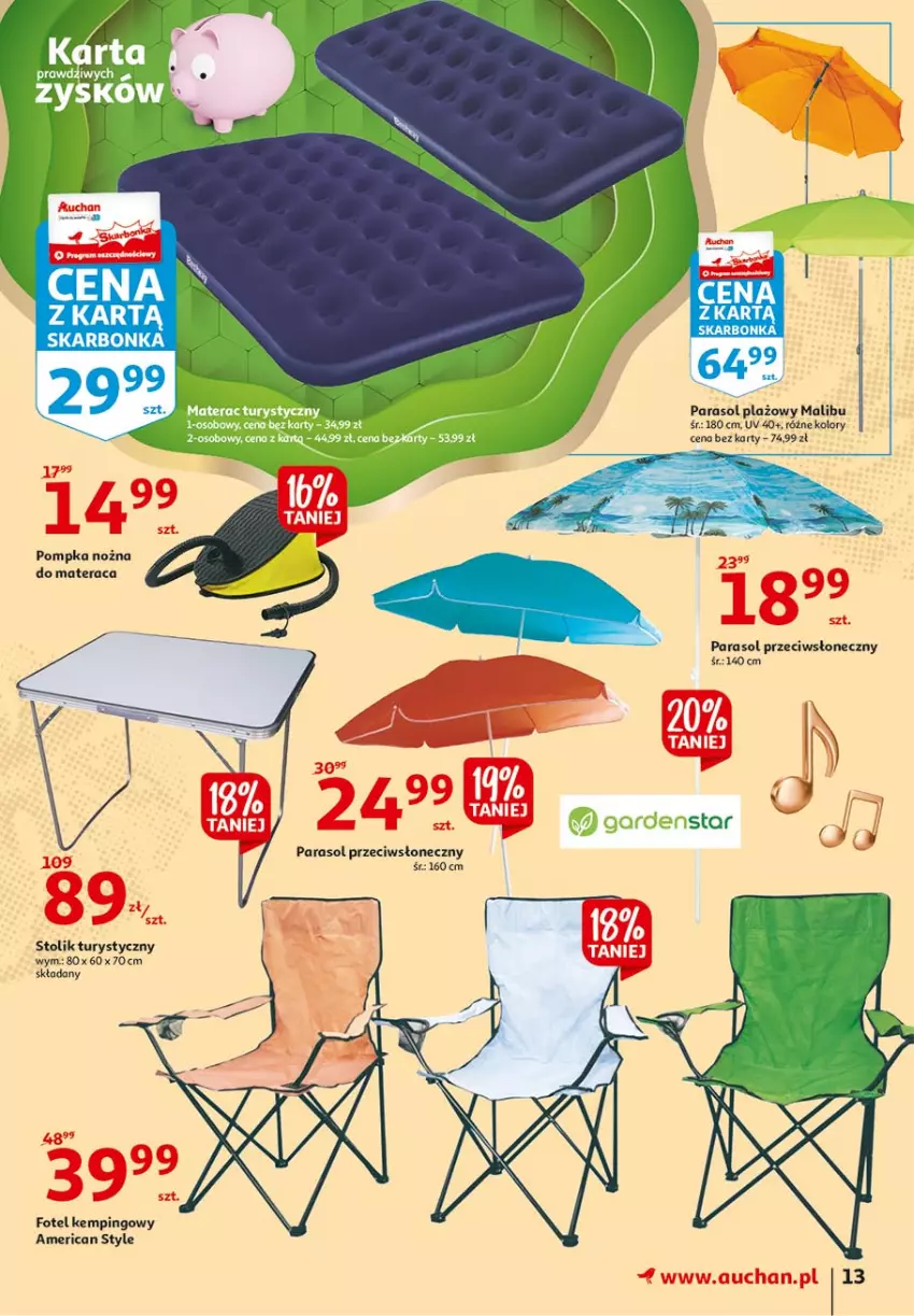 Gazetka promocyjna Auchan - 25 Urodziny – Życzymy Wszystkiego Słonecznego - ważna 06.05 do 15.05.2021 - strona 13 - produkty: Fotel, Fotel kempingowy, Malibu, Materac, Noż, Parasol, Pompka, Stolik, Tera