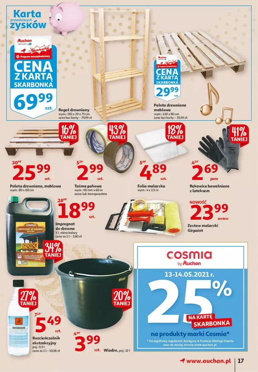 Gazetka promocyjna Auchan - 25 Urodziny – Życzymy Wszystkiego Słonecznego - ważna 06.05 do 15.05.2021 - strona 17 - produkty: Cień, Fa, Folia malarska, Gra, Paleta, Regał, Rękawice, Szafa, Taśma pakowa, Tran, Wiadro