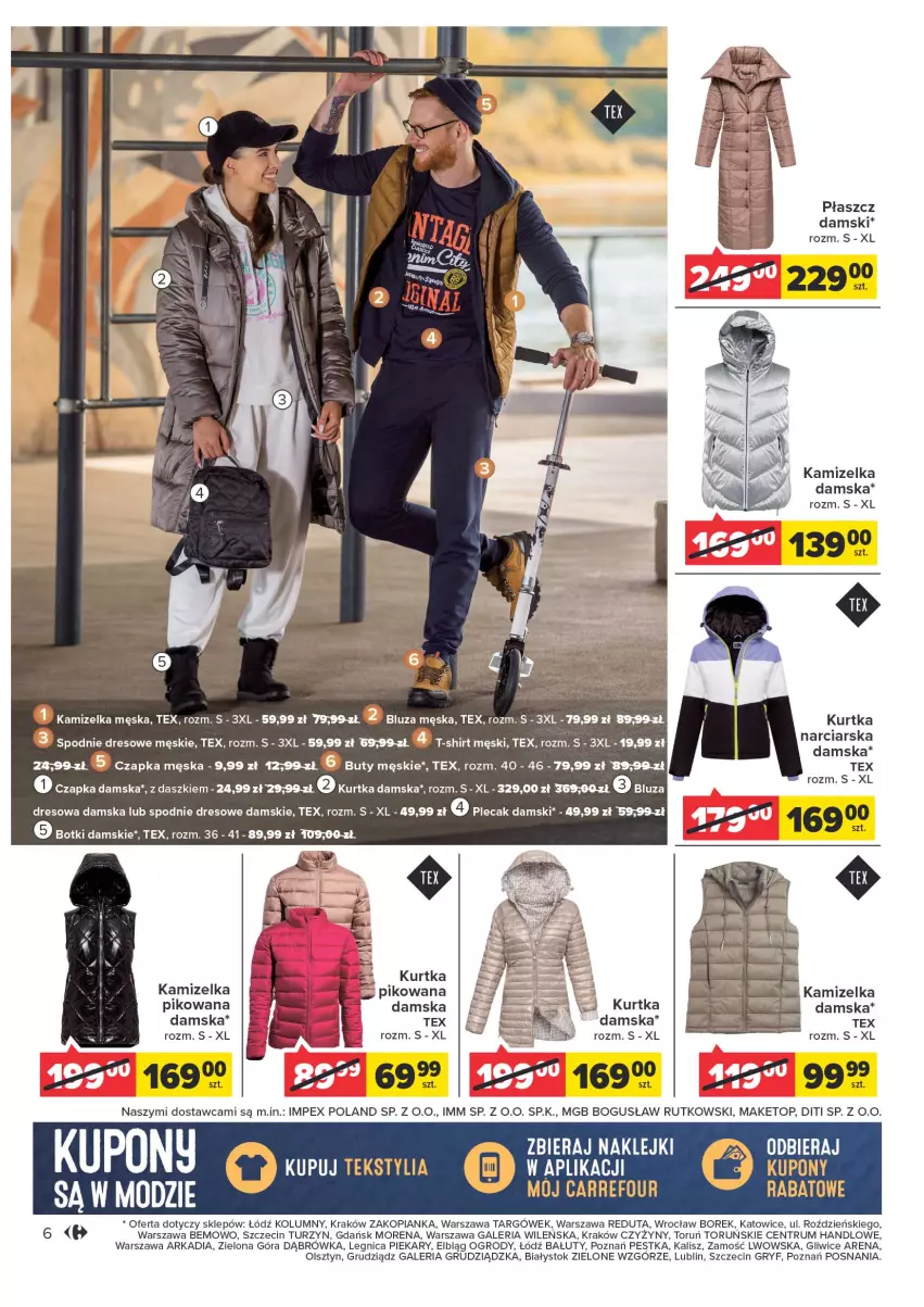 Gazetka promocyjna Carrefour - Gazetka Jesień trendy niesie - ważna 04.10 do 15.10.2022 - strona 6 - produkty: Bluza, Bluza dresowa, Buty, Czapka, Dres, Gry, Kamizelka, Klej, Kurtka, Płaszcz, Plecak, Rum, Spodnie, Spodnie dresowe, Top