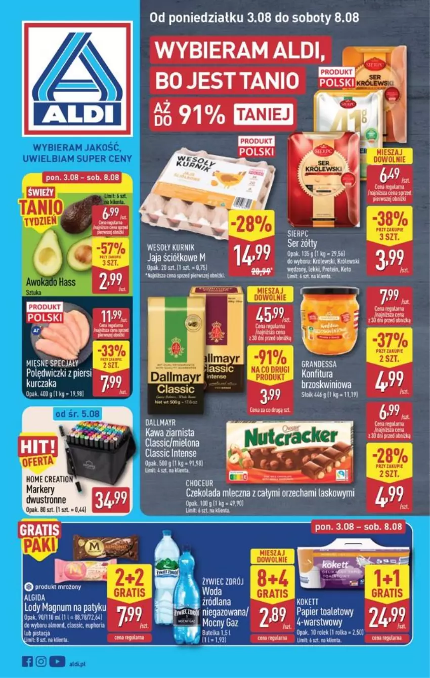 Gazetka promocyjna Aldi - Pełna oferta - ważna 03.08 do 08.08.2026 - strona 1 - produkty: Algida, Czekolada, Czekolada mleczna, Fa, Kawa, Kawa ziarnista, LG, Lody, Tera