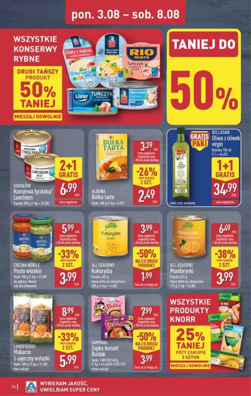 Gazetka promocyjna Aldi - Pełna oferta - ważna 03.08 do 08.08.2026 - strona 14 - produkty: Bułka, Bułka tarta, Fa, Gra, LG, Pesto, Ser, Tarta