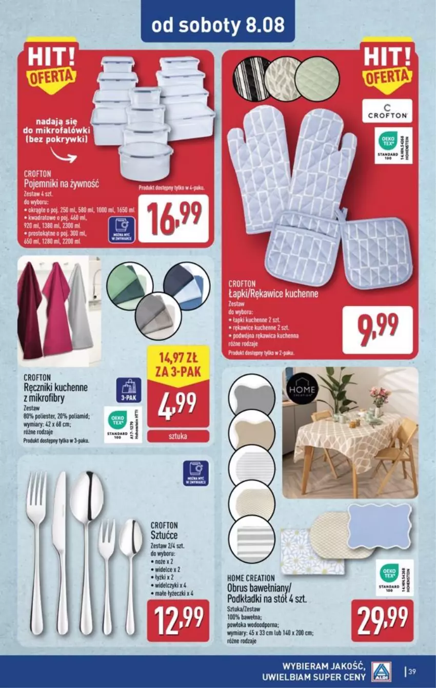 Gazetka promocyjna Aldi - Pełna oferta - ważna 03.08 do 08.08.2026 - strona 39 - produkty: Fa, Noż, Podkład, Ręcznik, Stół, Wełna