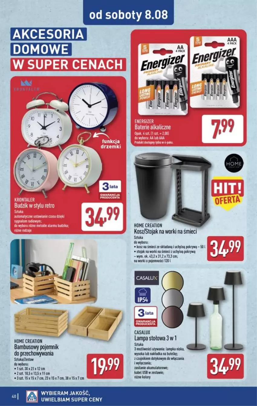 Gazetka promocyjna Aldi - Pełna oferta - ważna 03.08 do 08.08.2026 - strona 40 - produkty: Akumulator, Kabel USB, Kosz, Pojemnik, Sok, Stojak, Worki na śmiec, Worki na śmieci