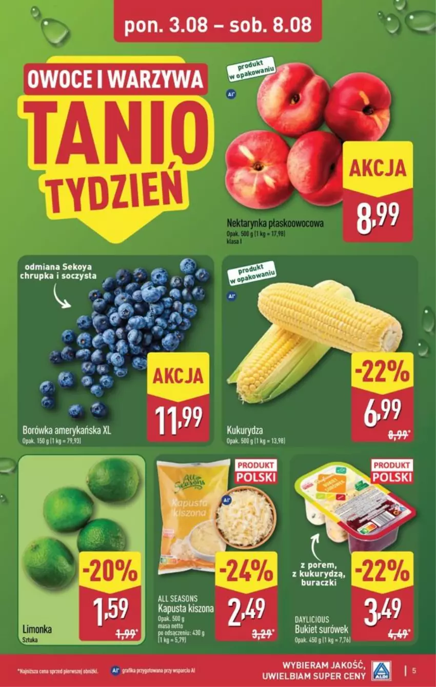Gazetka promocyjna Aldi - Pełna oferta - ważna 03.08 do 08.08.2026 - strona 5 - produkty: All Seasons, Borówka, Borówka amerykańska, Bukiet, Buraczki, Gra, Grafika, Owoce, Por, SEKO, Warzywa
