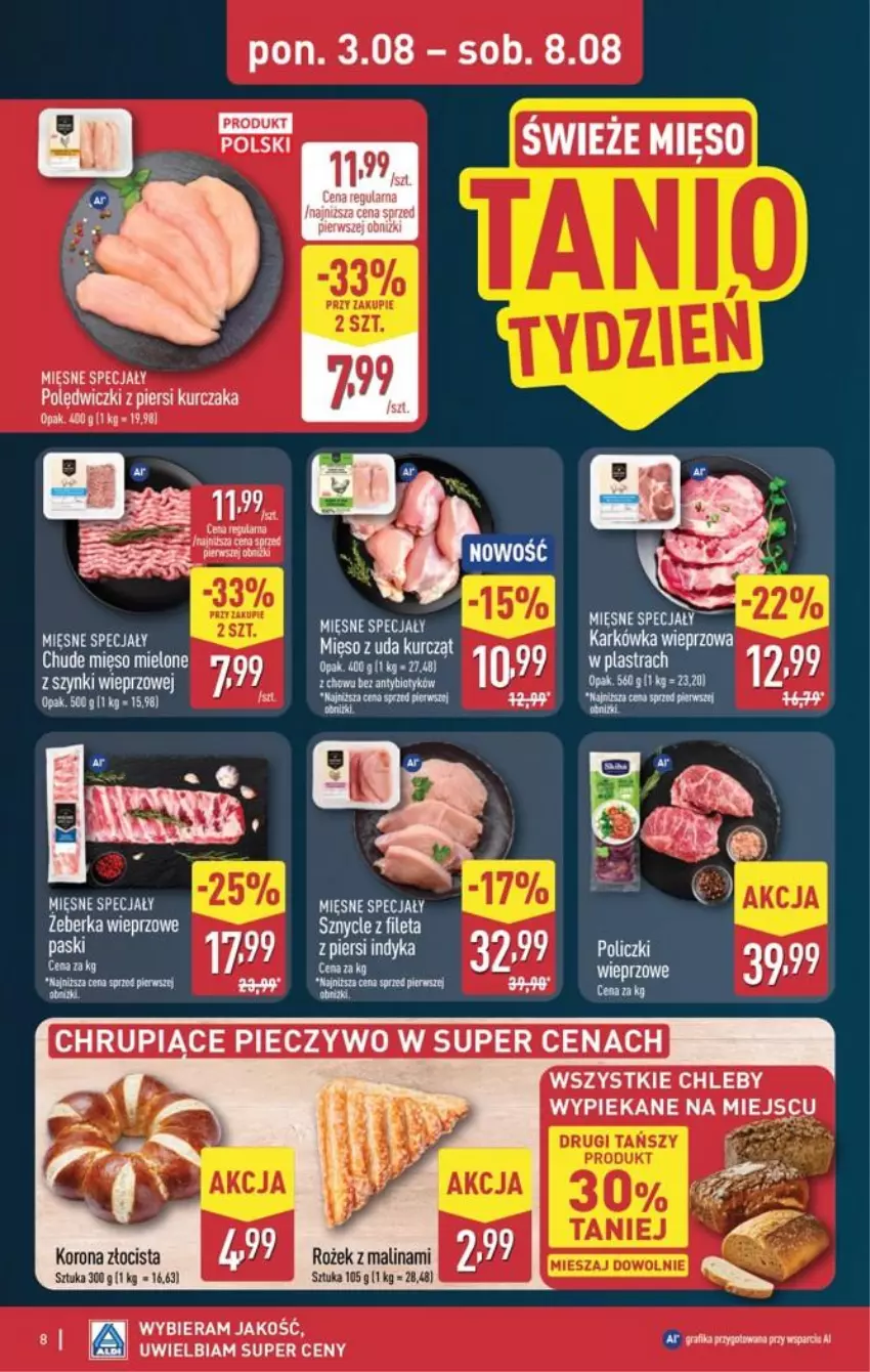Gazetka promocyjna Aldi - Pełna oferta - ważna 03.08 do 08.08.2026 - strona 8 - produkty: Chleb, Karkówka wieprzowa, Kurczak, Mięsne specjały, Mięso, Mięso mielone