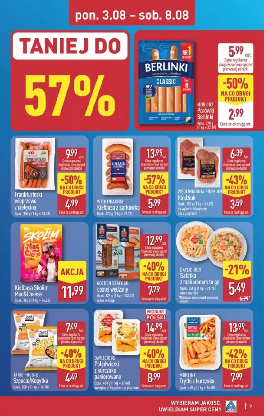 Gazetka promocyjna Aldi - Pełna oferta - ważna 03.08 do 08.08.2026 - strona 9 - produkty: Fa, Frytki, Gala, Kurczak, Morliny, Parówki, Por