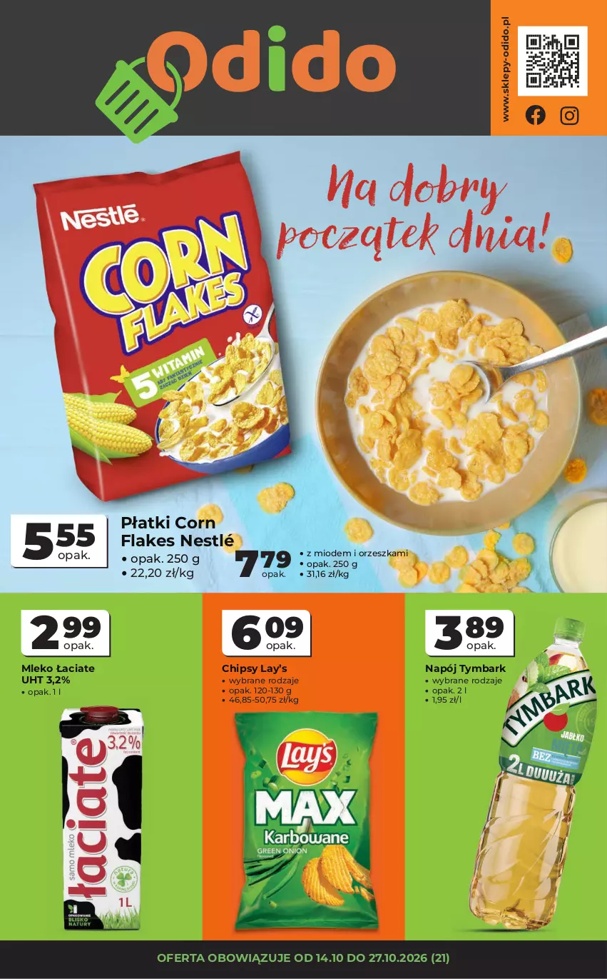 Gazetka promocyjna Odido - Gazetka Odido - ważna 14.10 do 27.10.2026 - strona 1 - produkty: Chipsy, Corn flakes, Lay’s, Mleko, Napój, Nestlé, Tymbark