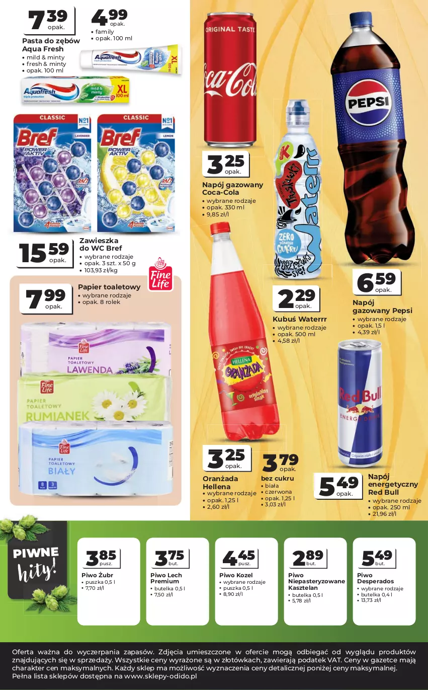 Gazetka promocyjna Odido - Gazetka Odido - ważna 14.10 do 27.10.2026 - strona 4 - produkty: Bref, Coca-Cola, Desperados, Fa, Hellena, Kasztelan, Kozel, Kubuś, Kubuś Waterrr, Lech Premium, Napój, Napój energetyczny, Napój gazowany, Oranżada, Papier, Papier toaletowy, Pasta do zębów, Pepsi, Piwo, Red Bull, Zawieszka do wc