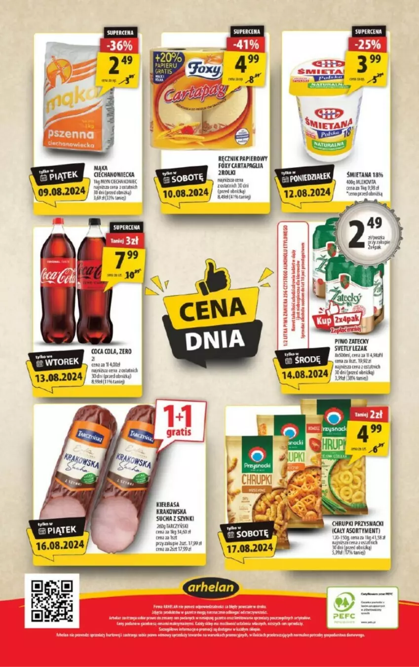 Gazetka promocyjna Arhelan - ważna 09.08.2023 do 18.08.2024 - strona 13 - produkty: Basia, Chrupki, Foxy, Kiełbasa, Kiełbasa krakowska, Koc, Mąka, Papier, Przysnacki, Ręcznik, Rolki