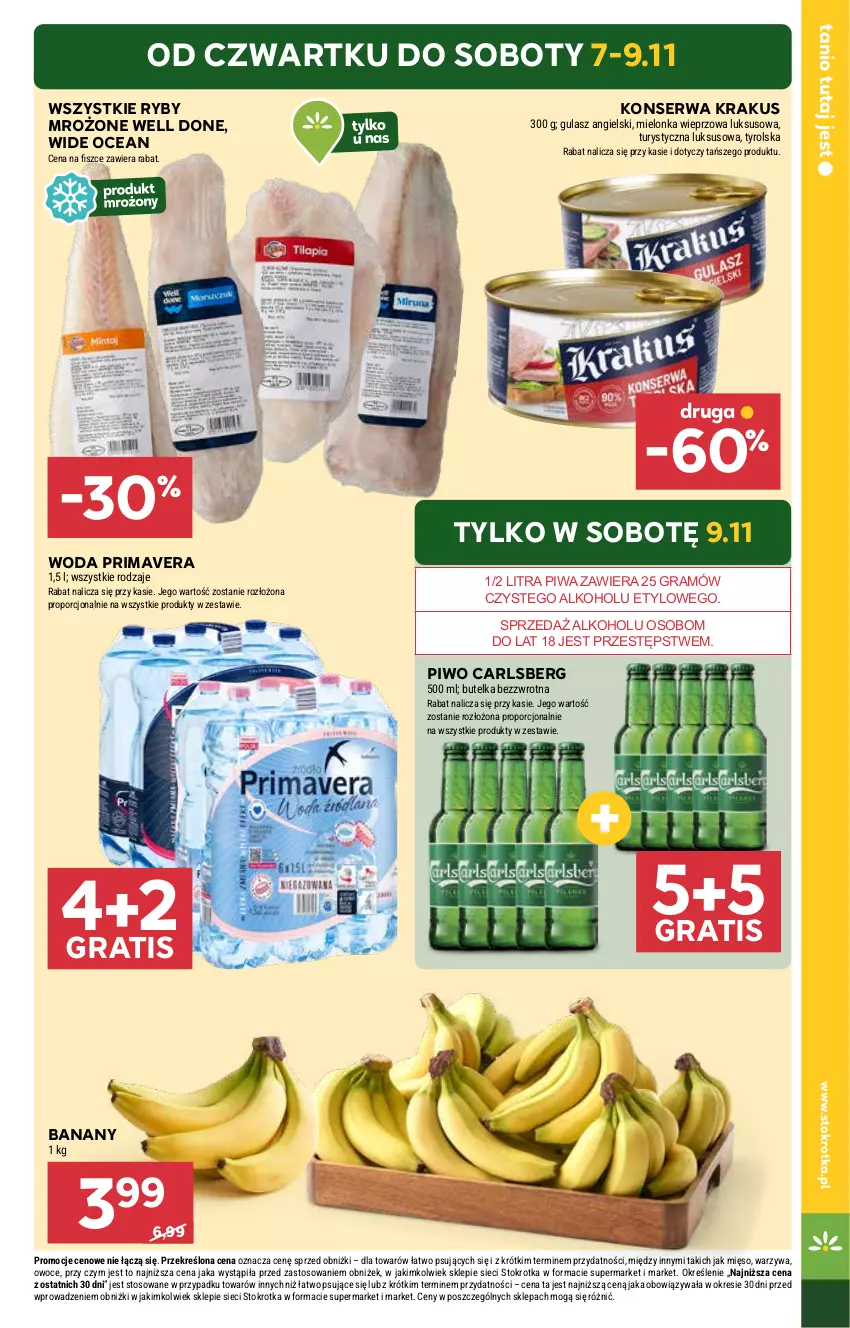 Gazetka promocyjna Stokrotka - Market Opole/Radom - ważna 07.11 do 13.11.2024 - strona 5 - produkty: Banany, Carlsberg, Gra, Krakus, Mięso, Owoce, Piwa, Piwo, Por, Prima, Primavera, Ser, Warzywa, Woda