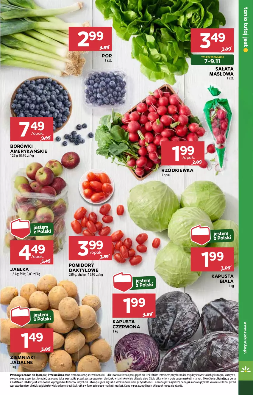 Gazetka promocyjna Stokrotka - Market Opole/Radom - ważna 07.11 do 13.11.2024 - strona 9 - produkty: Jabłka, Masło, Mięso, Owoce, Pomidory, Por, Rzodkiewka, Sałat, Sałata masłowa, Warzywa, Ziemniaki