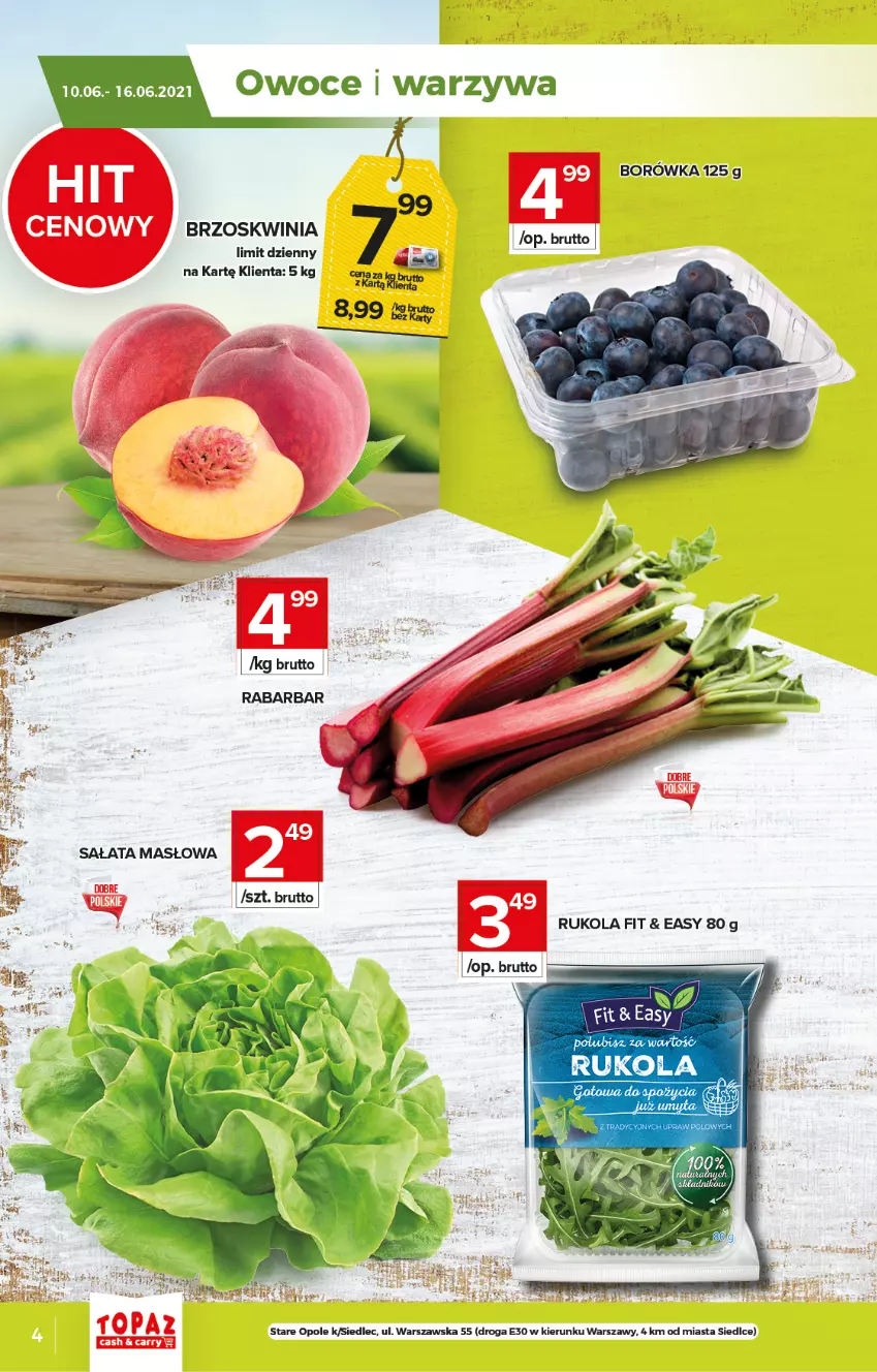 Gazetka promocyjna Topaz - Gazetka - ważna 10.06 do 16.06.2021 - strona 4 - produkty: Borówka, Owoce, Rukola
