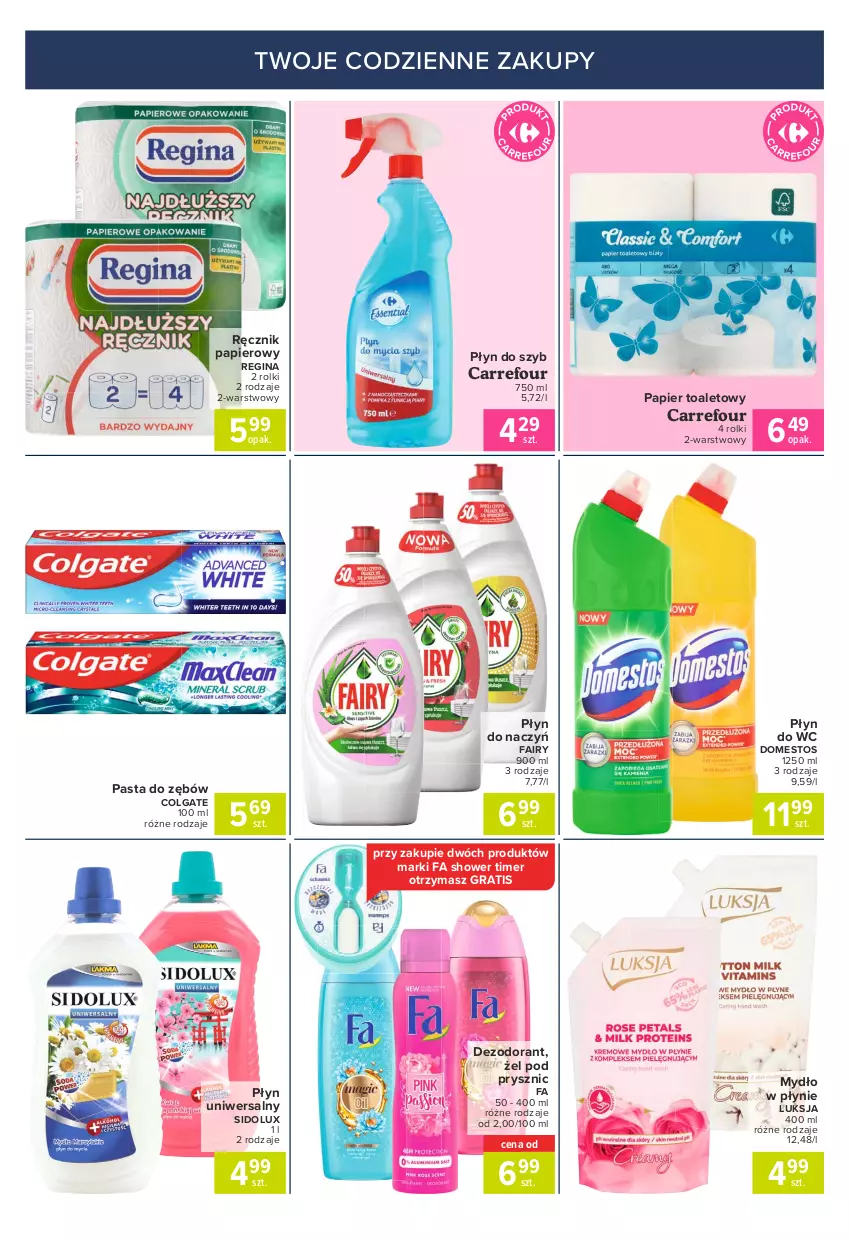 Gazetka promocyjna Carrefour - Gazetka Express - ważna 16.08 do 23.08.2021 - strona 4 - produkty: Colgate, Dezodorant, Domestos, Fa, Fairy, Gin, Gra, LG, Luksja, Mydło, Mydło w płynie, Papier, Papier toaletowy, Pasta do zębów, Płyn do szyb, Płyn do wc, Ręcznik, Rolki, Sidolux