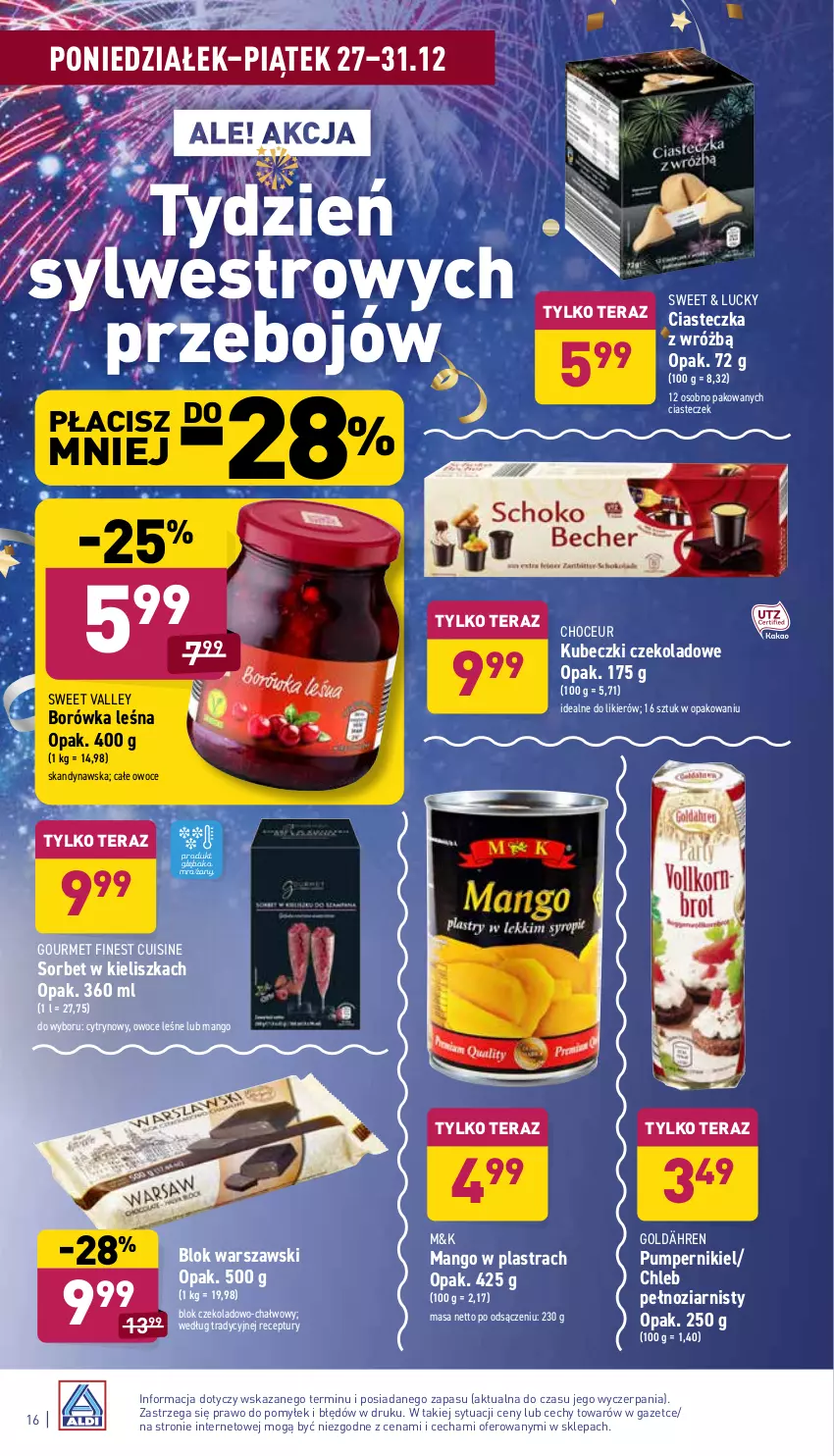 Gazetka promocyjna Aldi - Katalog spożywczy - ważna 27.12 do 31.12.2021 - strona 16 - produkty: Blok warszawski, Borówka, Chleb, Likier, Mango, Owoce, Tera