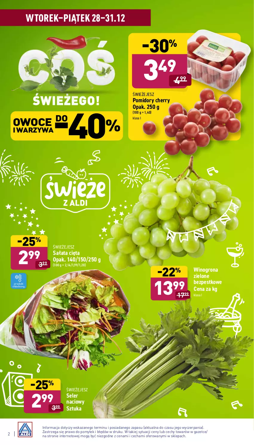 Gazetka promocyjna Aldi - Katalog spożywczy - ważna 27.12 do 31.12.2021 - strona 2 - produkty: Owoce, Pomidory, Sałat, Seler naciowy, Warzywa, Wino, Winogrona