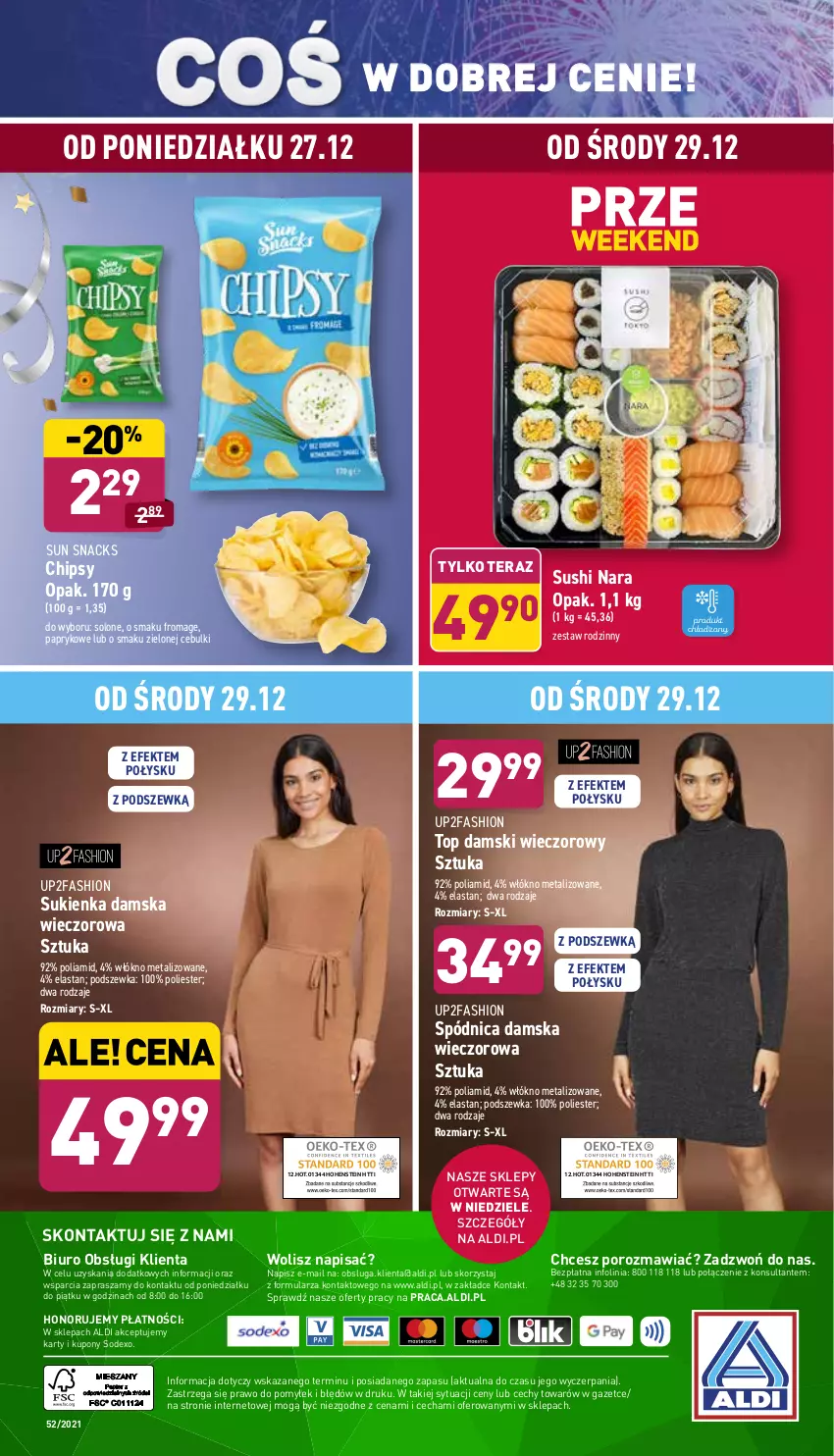 Gazetka promocyjna Aldi - Katalog spożywczy - ważna 27.12 do 31.12.2021 - strona 32 - produkty: Biuro, Chipsy, Fa, O nas, Por, Spódnica, Sukienka, Sushi, Tera, Top