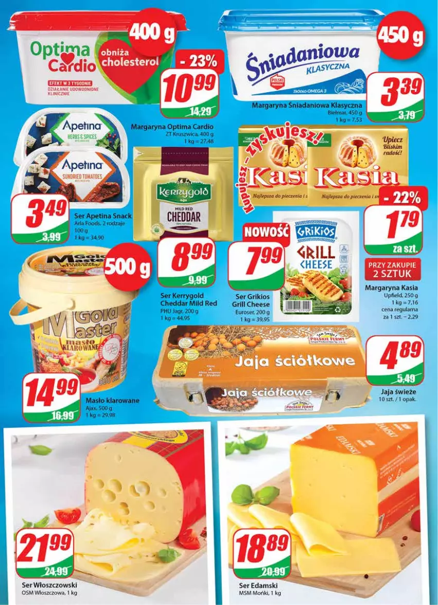 Gazetka promocyjna Dino - Gazetka - ważna 16.06 do 22.06.2021 - strona 12 - produkty: Cheddar, Danio, Edam, Grill, Jagr, Jaja, Kasia, Margaryna, Optima, Optima Cardio, Ser, Włoszczowski