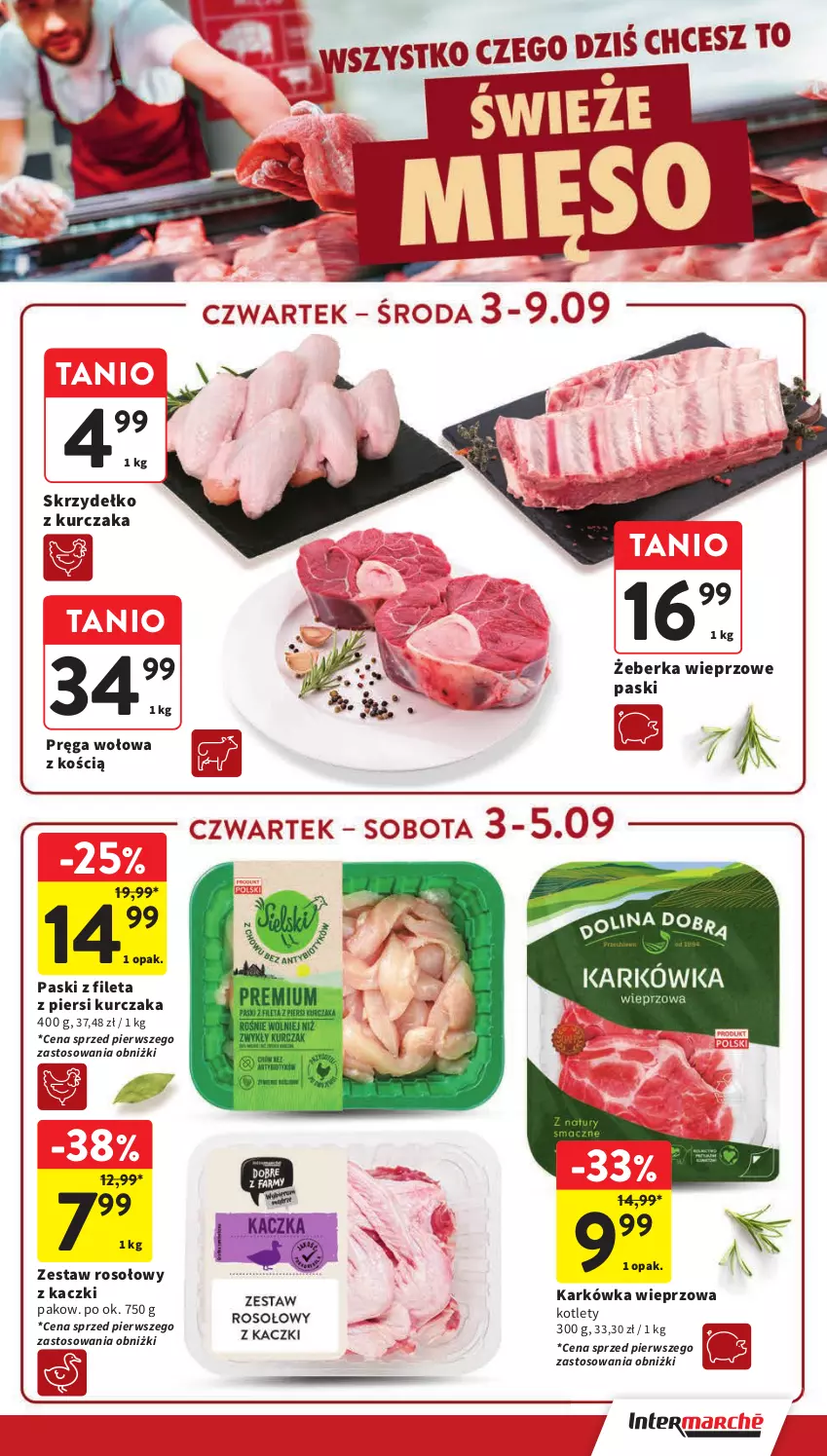Gazetka promocyjna Intermarche - Gazetka promocyjna - ważna 03.09 do 09.09.2026 - strona 13 - produkty: Karkówka wieprzowa, Kotlet, Kurczak, Pręga wołowa, Zestaw rosołowy z kaczki